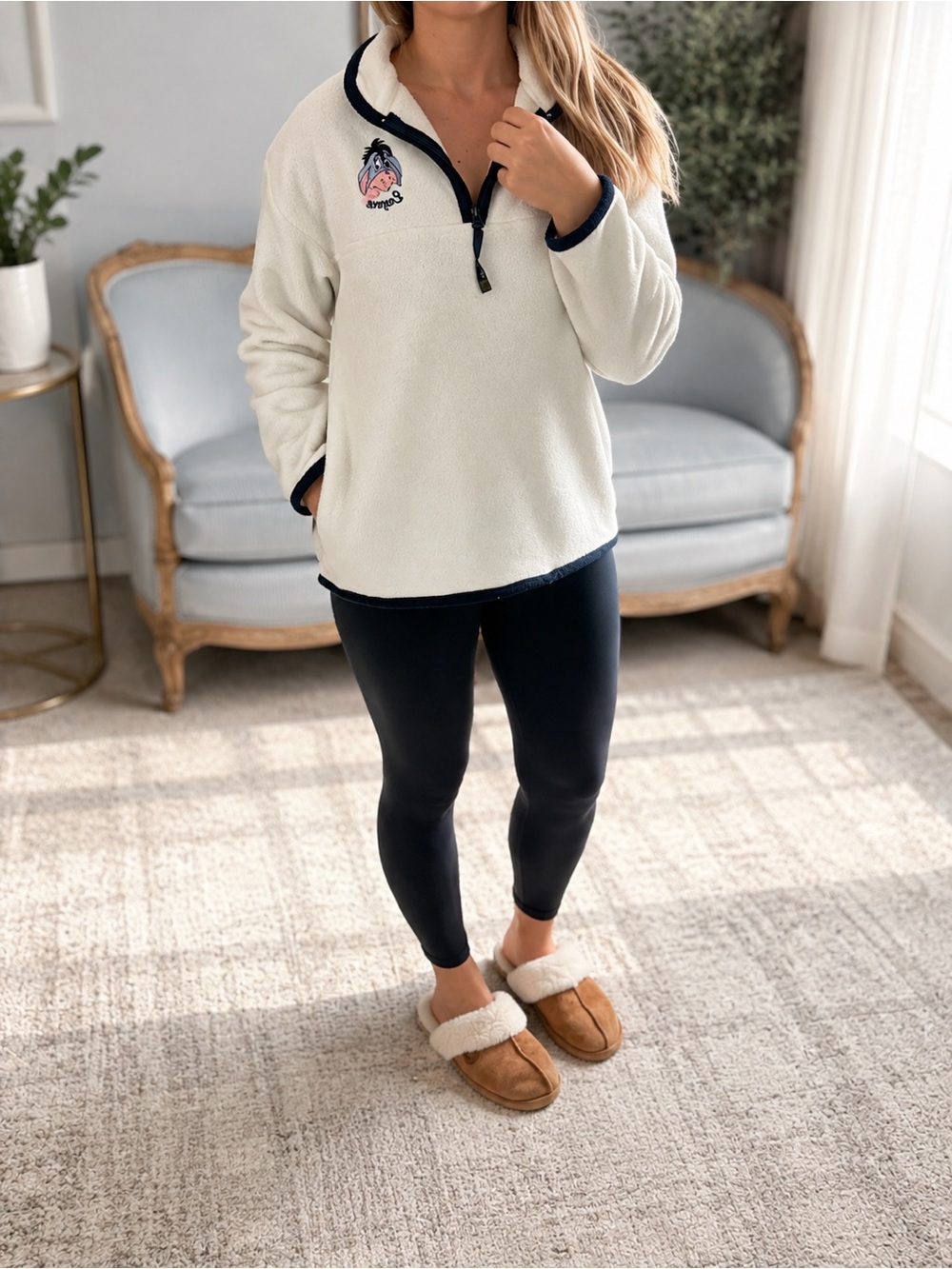 Disney Cream Fleece “Eyeore” Pullover with Navy Trim
